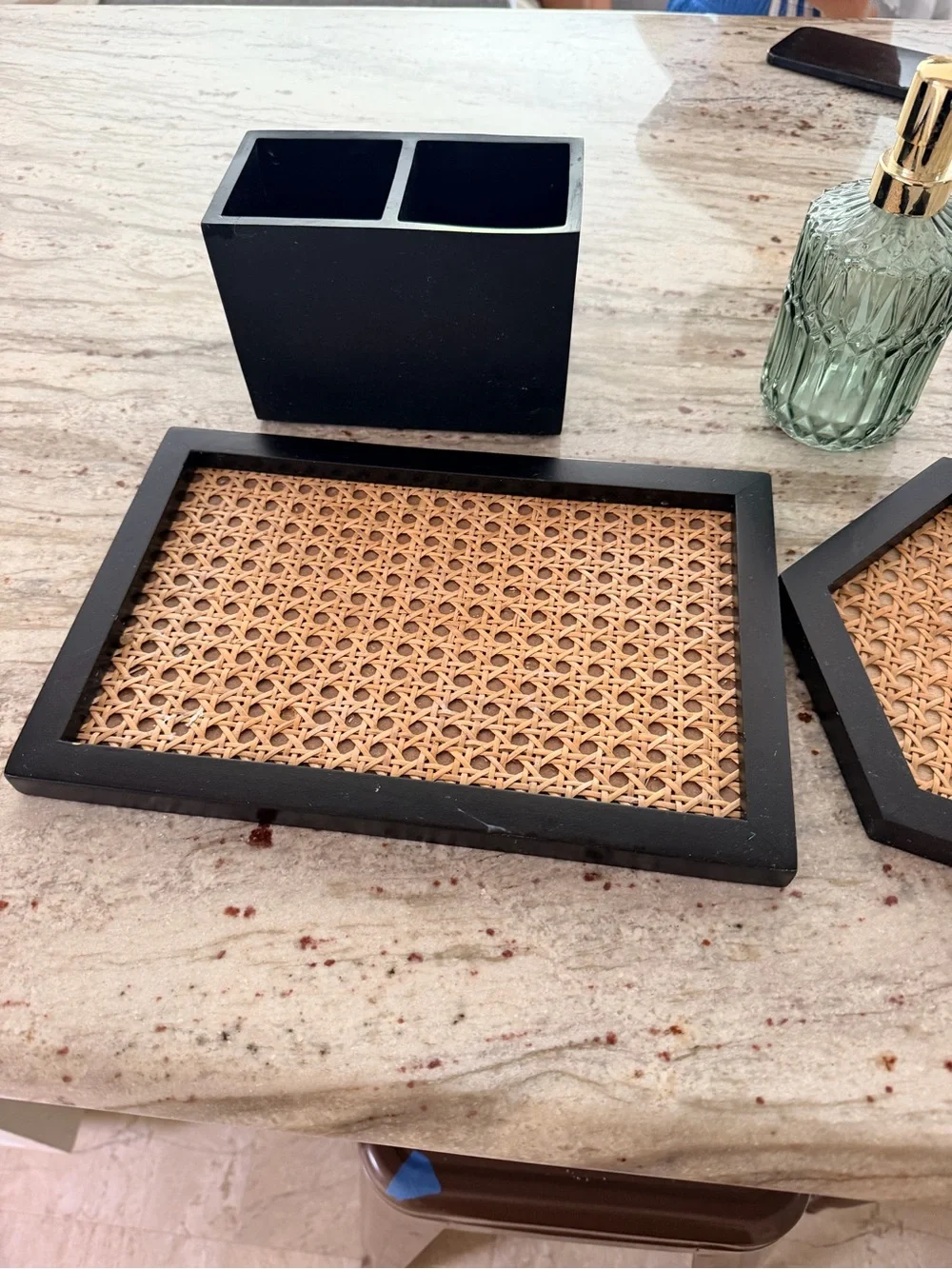 Boho mid century modern rattan bathroom set